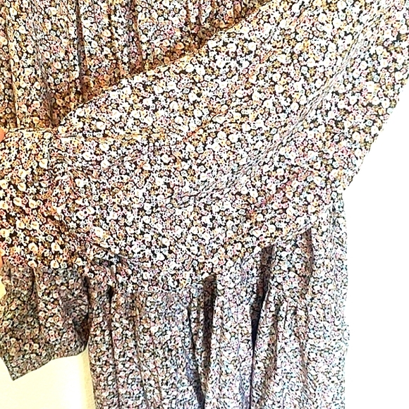 H&M Ditsy Floral Print Dress Multicolored Sz S Oversized Bohemian Puff Sleeve - Picture 6 of 8